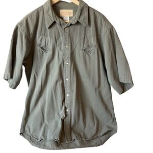 Schaefer Outfitter Mens Western Pearl Snap Shirt Olive Green Cotton USA XL 6060